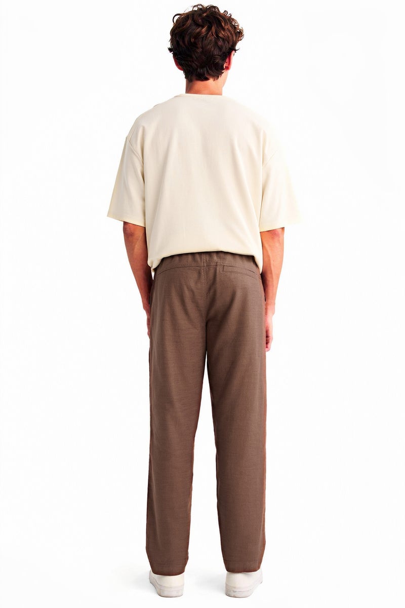 DeFacto Brown Man Regular Fit Straight Leg Cotton Trousers Casual - Image 4